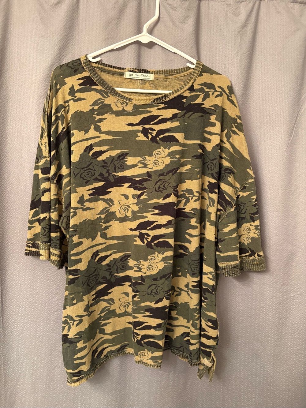 Free People Olive Camo Floral Oversized Women’s Top